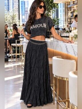 Black Crinkled Maxi Skirt M